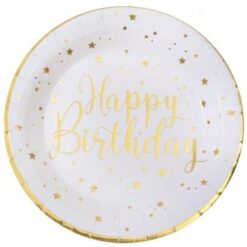 Happy birthday-lautaset 10kpl valkoinen
