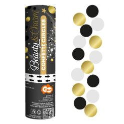 Konfettitykki 15cm musta,kulta valkoinen