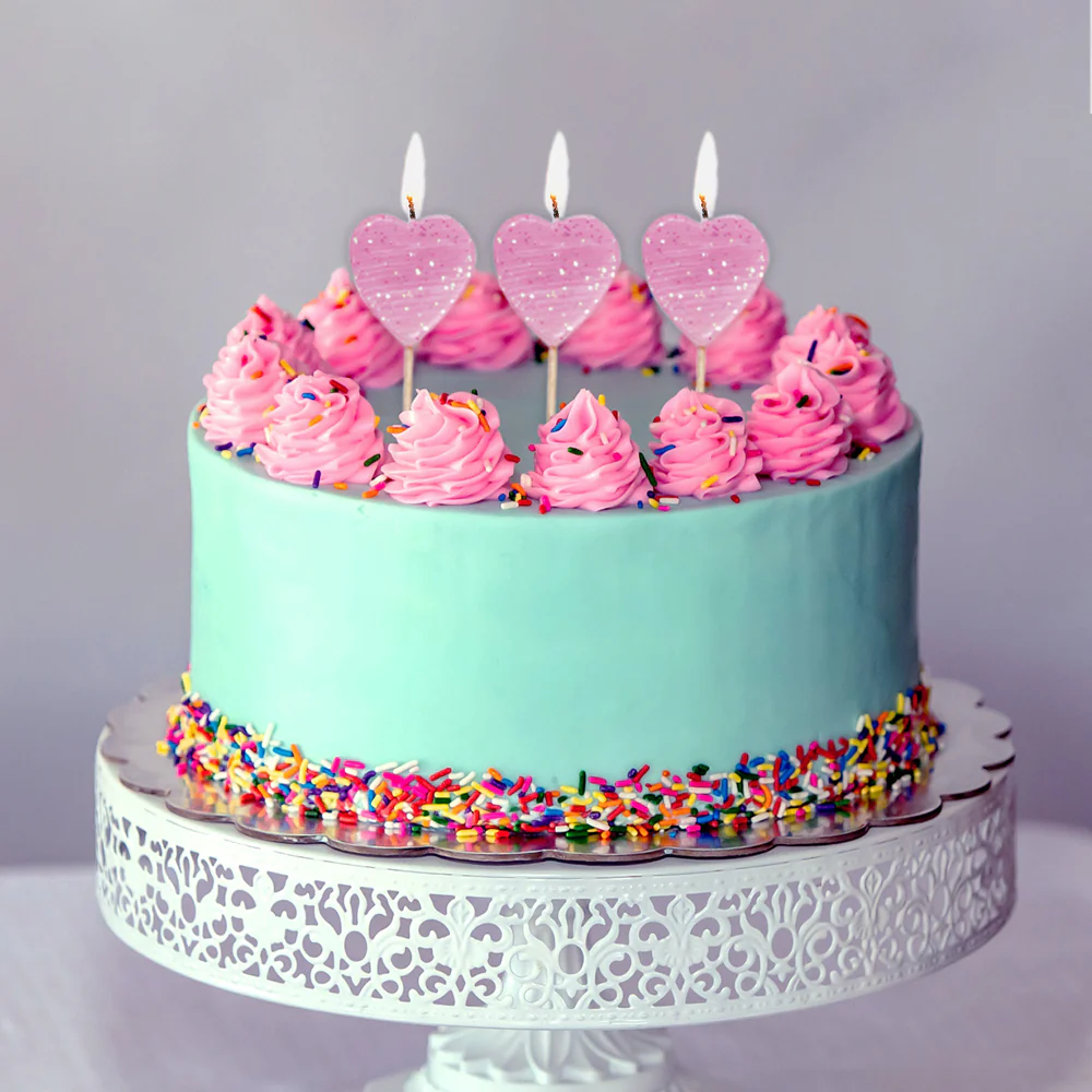 Kakkukynttilät glittersydämet pinkki - Image 2