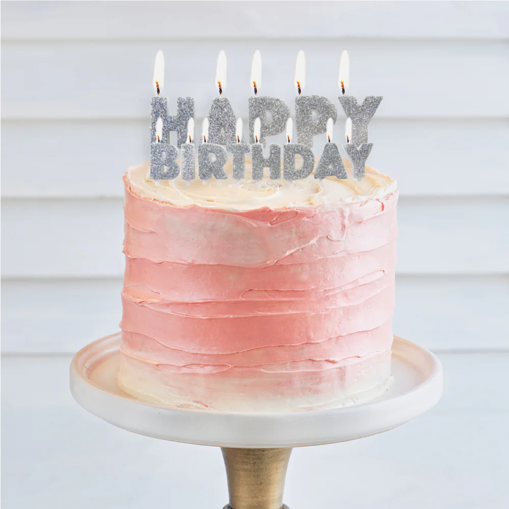 Kakkukynttilät Happy Birthday glitter hopea - Image 2