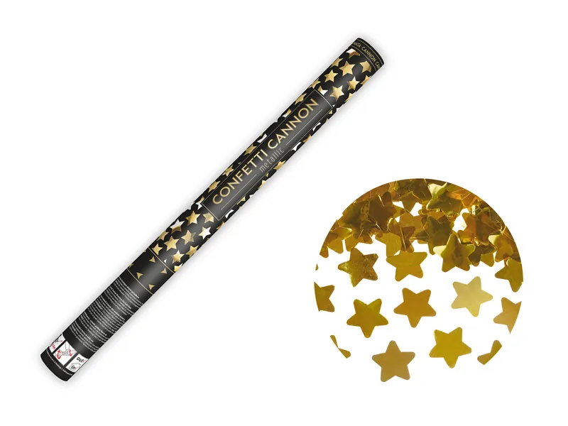 Konfettitykki 60cm, kulta tähdet