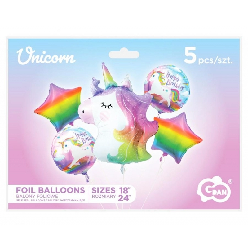 Folioilmapallot - Unicorn setti, 5 kpl. - Image 3