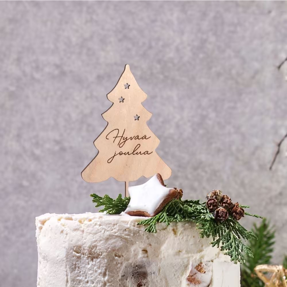 Hyvää joulua-puinen kuusikyltti