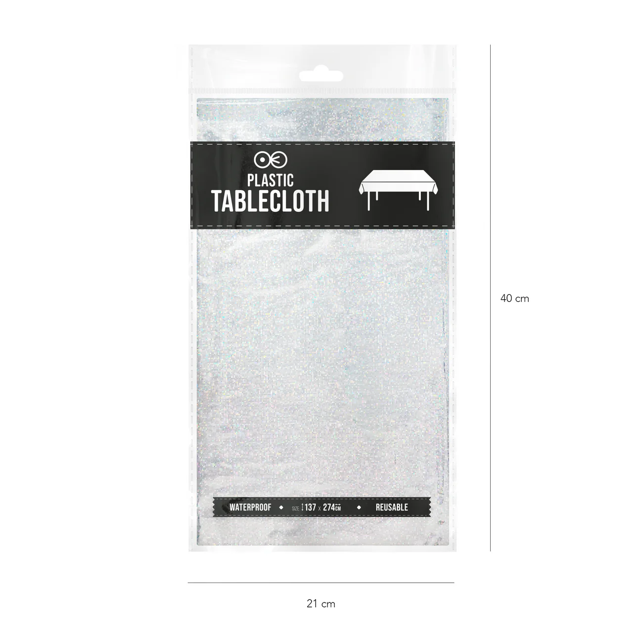 Pöytäliina, holografinen hopea 137x274cm - Image 2