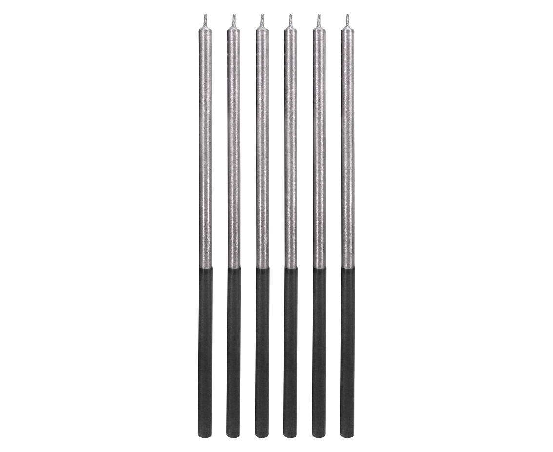 Pitkät kakkukynttilät hopea 6kpl