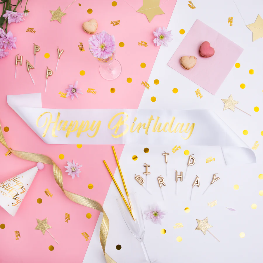 Olkanauha Happy birthday kulta-valkoinen - Image 2