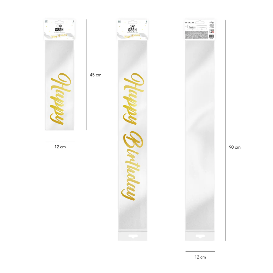 Olkanauha Happy birthday kulta-valkoinen - Image 3