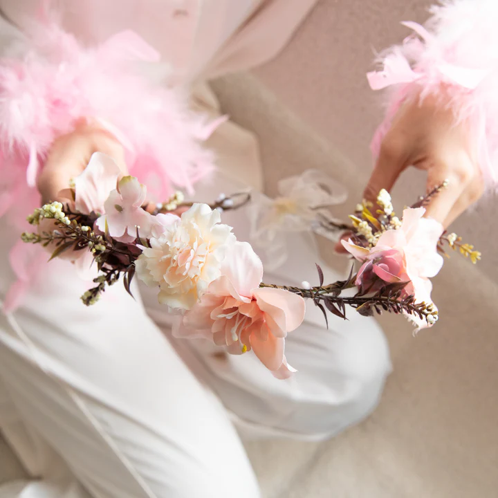 Pääpanta kukkaseppele persikka/vaaleanpunainen - Image 4