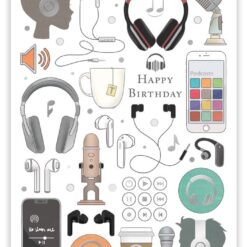 Happy birthday musiikkilaitteet- 2-os folioitu kortti