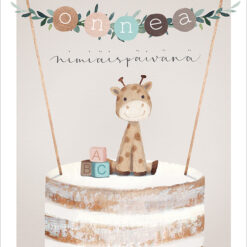 Onnea nimiäispäivänä, kakku ja kirahvi 2os-kortti