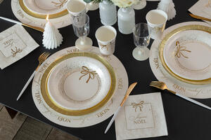 Isot lautaset, kultarusetti 10kpl norsunluu - Image 2