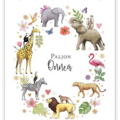 Villieläimet paljon onnea- 2-os folioitu kortti