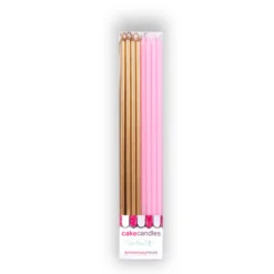 Pitkät kakkukynttilät pastelli ja metallivärit 16kpl